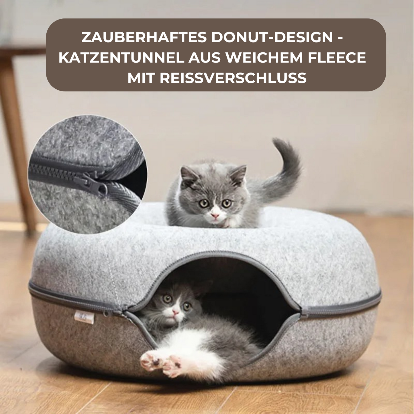 2-in-1 Katzen-Donut mit Tunnel - Entspannung und Spielspass in einem